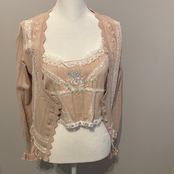 For Love And Lemons Beige Lace Embroidered Top and cardigan. 2 piece. - Picture 1 of 11